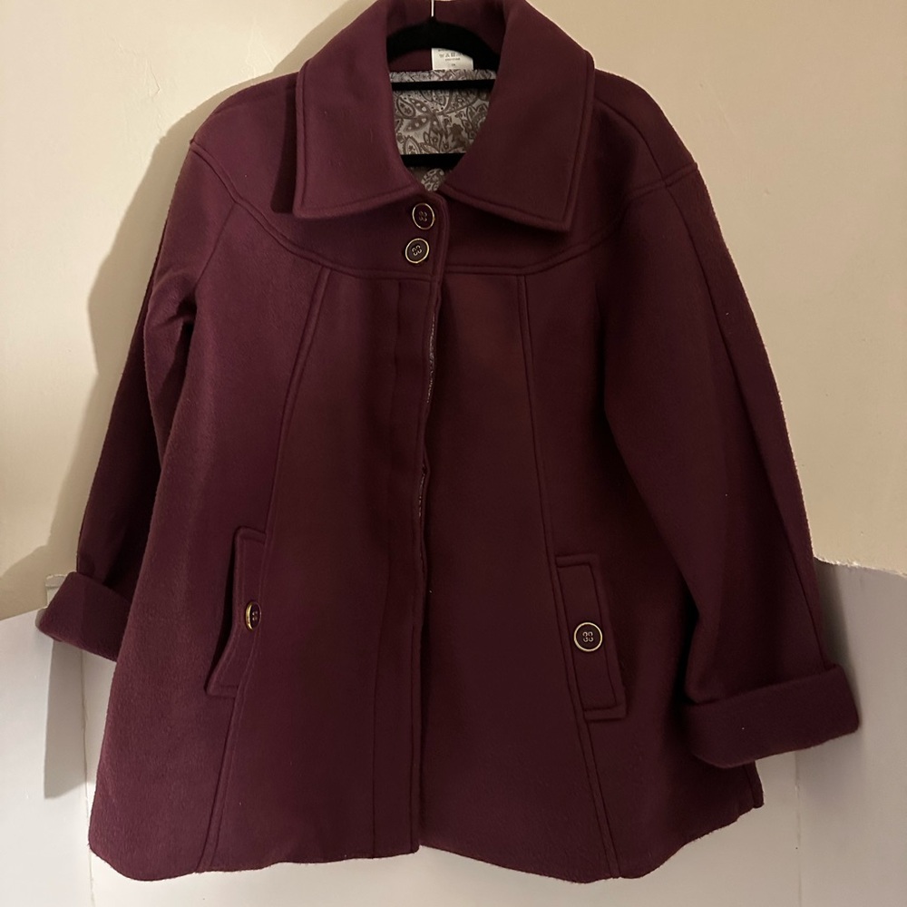 Ann De Lancay woman mid length jacket, large burgundy pictures for more details